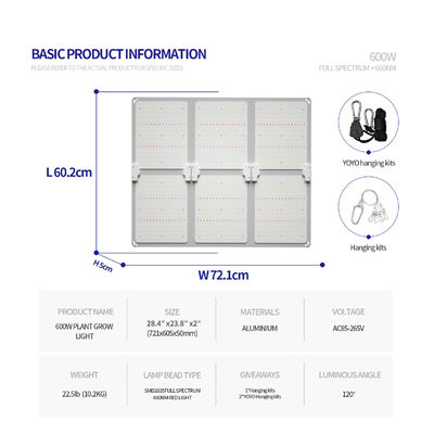 چراغ رشد LED طیف کامل 600 وات با قابلیت تنظیم نور برای رشد بهینه گیاه