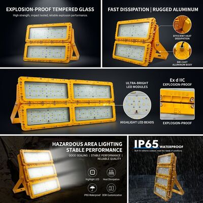 چراغ سیلابی ضد انفجار LED 600 وات ضد آب IP65 -40C/60C LUMILEDS LM-80 ATEX IIb T6 WF2 مخصوص مناطق خطرناک