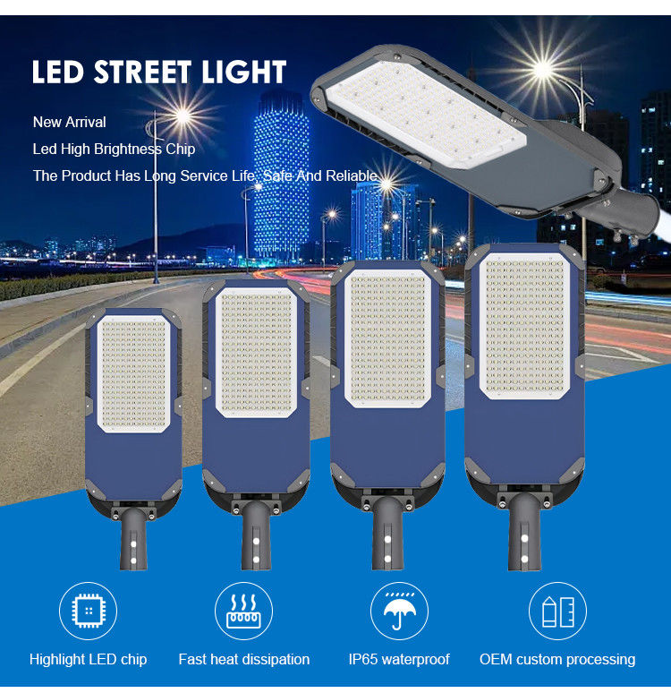 چراغ خیابانی LED پرقدرت ضدآب IP66 آلومینیومی دایکاست با راندمان 120lm/W برای روشنایی فضای باز