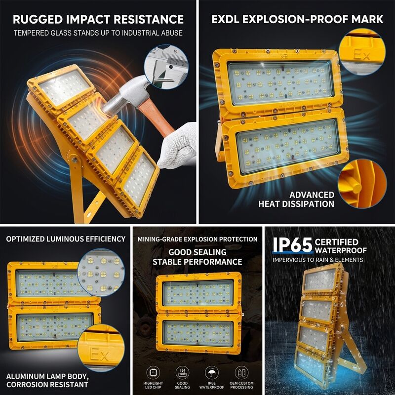 چراغ سیلابی ضد انفجار LED 600 وات ضد آب IP65 -40C/60C LUMILEDS LM-80 ATEX IIb T6 WF2 مخصوص مناطق خطرناک